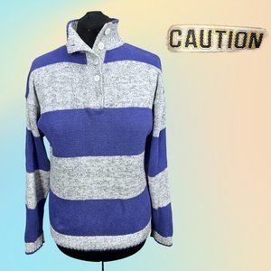 Vintage 90's CAUTION Purple & Gray Knit Pullover Henley Sweater Sie LG